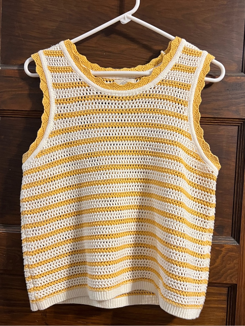 Striped Crochet Knit Tank Top - Yellow & White
